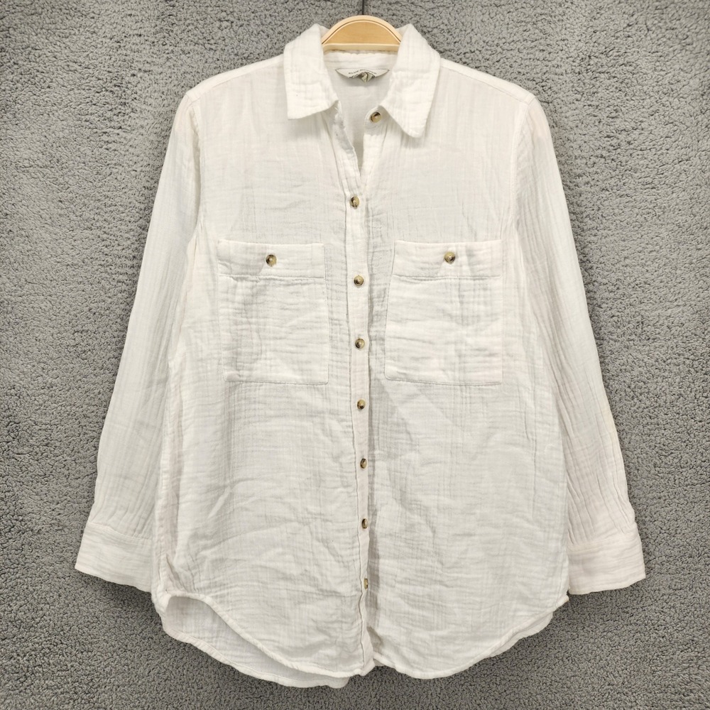 Club Monaco White Cotton Double Gauze Button Down Shirt XS Pocket Long Sleeve